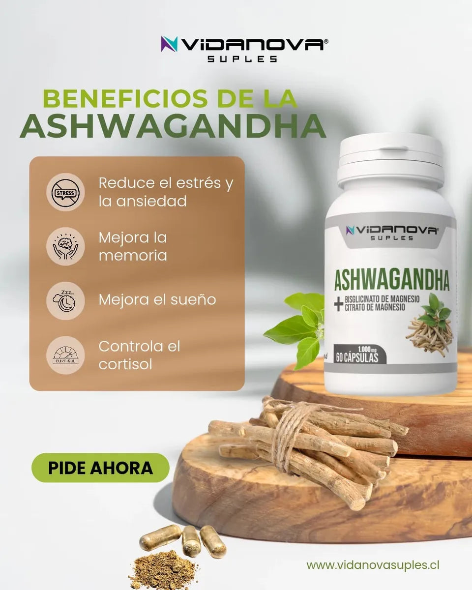 Suplemento Ashwagandha + Magnesio – Energía y Ánimo – Siéntete activo y motivado en solo 2 semanas