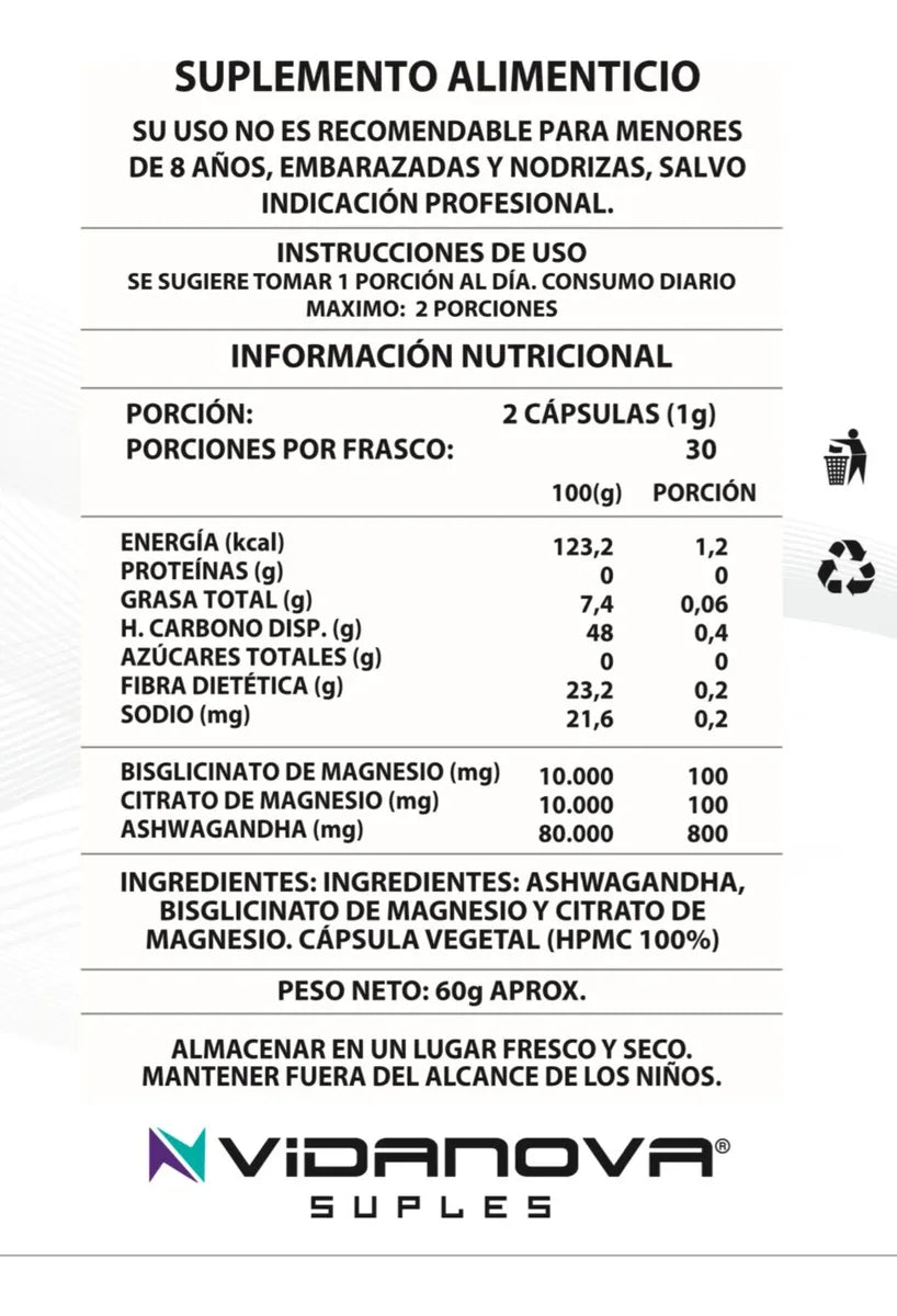 Suplemento Ashwagandha + Magnesio – Energía y Ánimo – Siéntete activo y motivado en solo 2 semanas