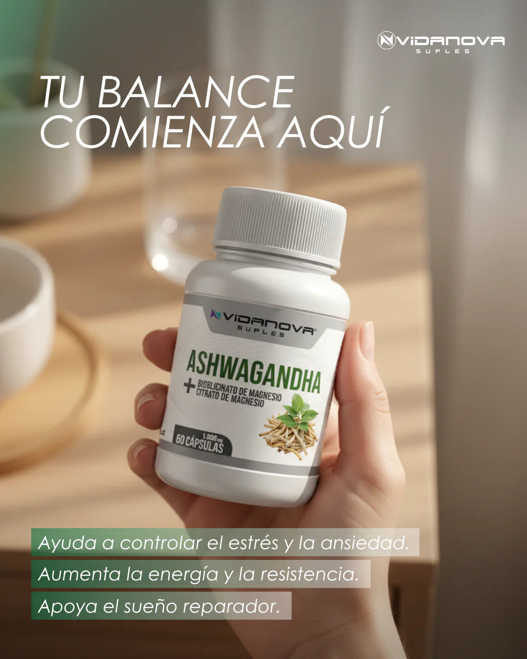 Suplemento Ashwagandha + Magnesio – Energía y Ánimo – Siéntete activo y motivado en solo 2 semanas