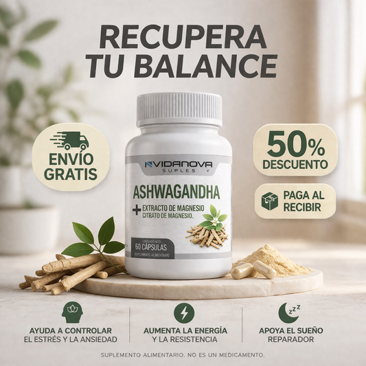 Suplemento Ashwagandha + Magnesio – Energía y Ánimo – Siéntete activo y motivado en solo 2 semanas